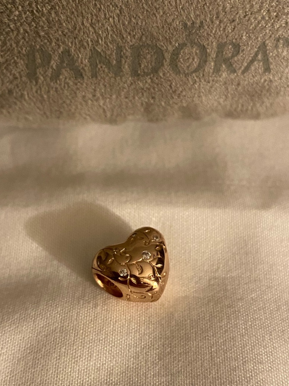 Authentic Pandora Rose Gold Heart Filigree Charm with Clear Accents